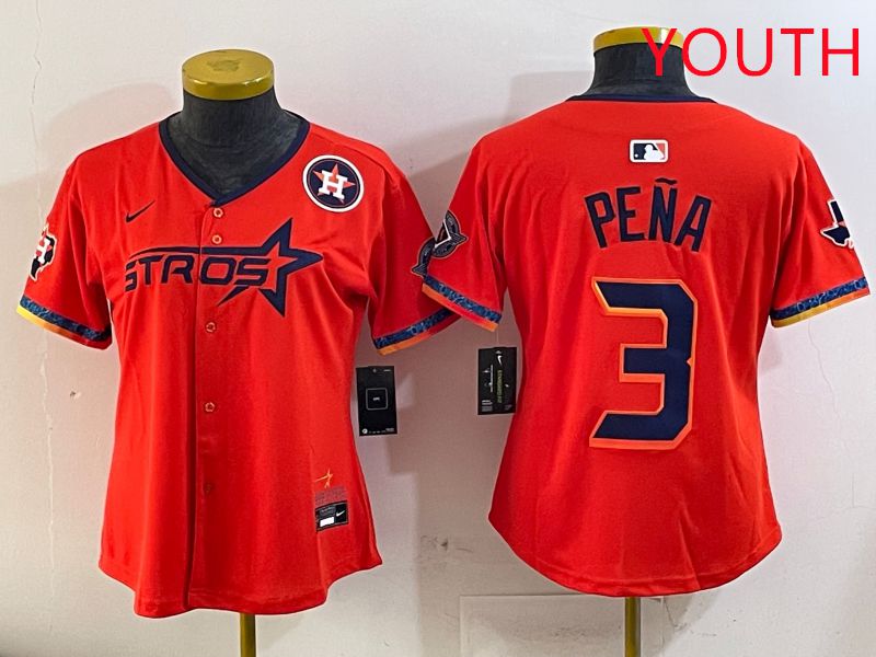 Youth Houston Astros #3 Pena Orange Fourth generation Joint Name Nike 2025 MLB Jersey style 6->youth mlb jersey->Youth Jersey